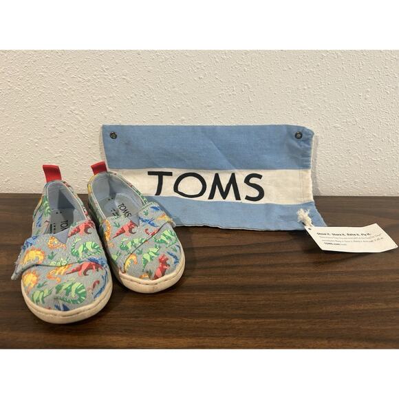 TOMS Other - TOMS Alpargata Blue Denim Dino Slip‎ On Toddler Size 7 Shoes Dinosaur Sneakers